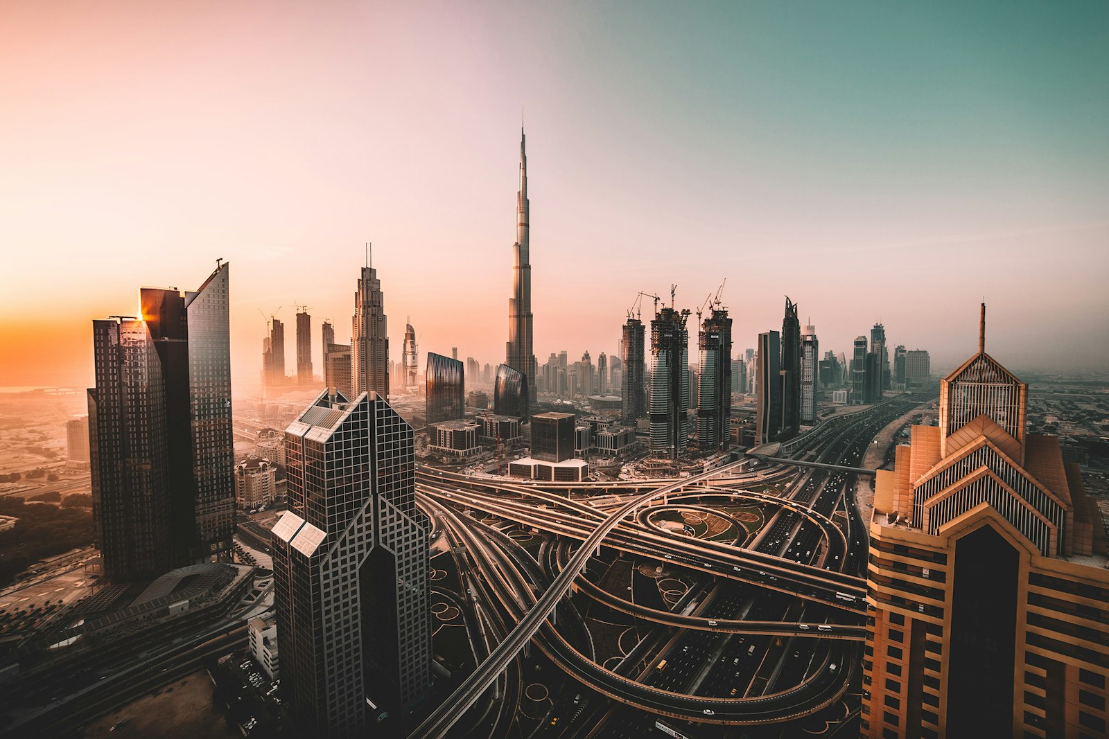 Dubai skyline with Burj Khalifa at dusk